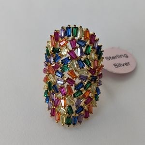 Jewelry | Nwt 925 Gold Plated Rainbow Color Crystal Ring | Poshmark